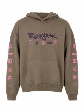 Zoo York Brown Pink Y2K Full Graphic Skate Hoodie Men's XL
